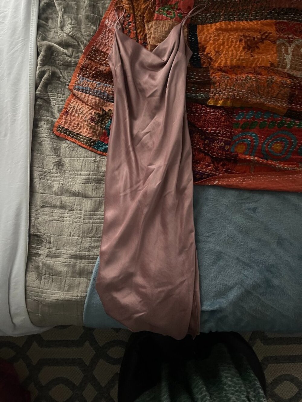 Express | Blush Satin Midi Slip Dress